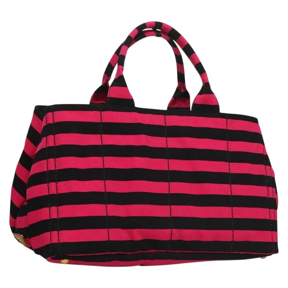 PRADA Canapa GM Hand Bag Canvas Black Pink gold Auth 132892